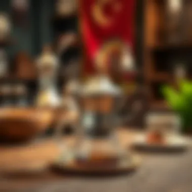 An elegant traditional Turkish coffee pot (cezve) on a wooden table