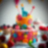 Vibrant Two-Tier Cake for Celebrations Colorful two-tier cake decorated with playful designs for children.