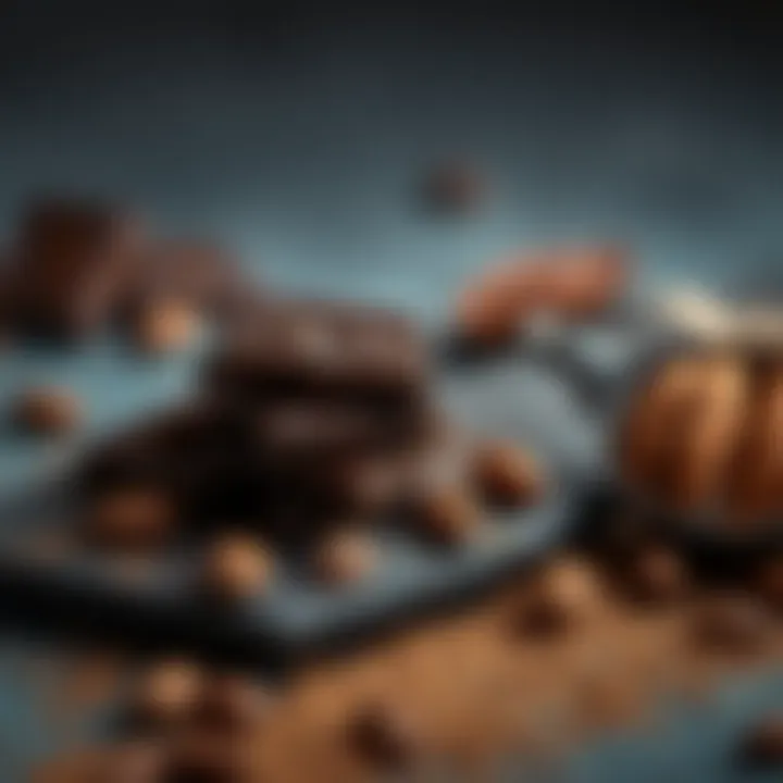Indulgent Dark Chocolate Experience Close-up view of dark chocolate pieces with cocoa beans