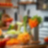 A variety of vegetable slicers displayed on a kitchen countertop