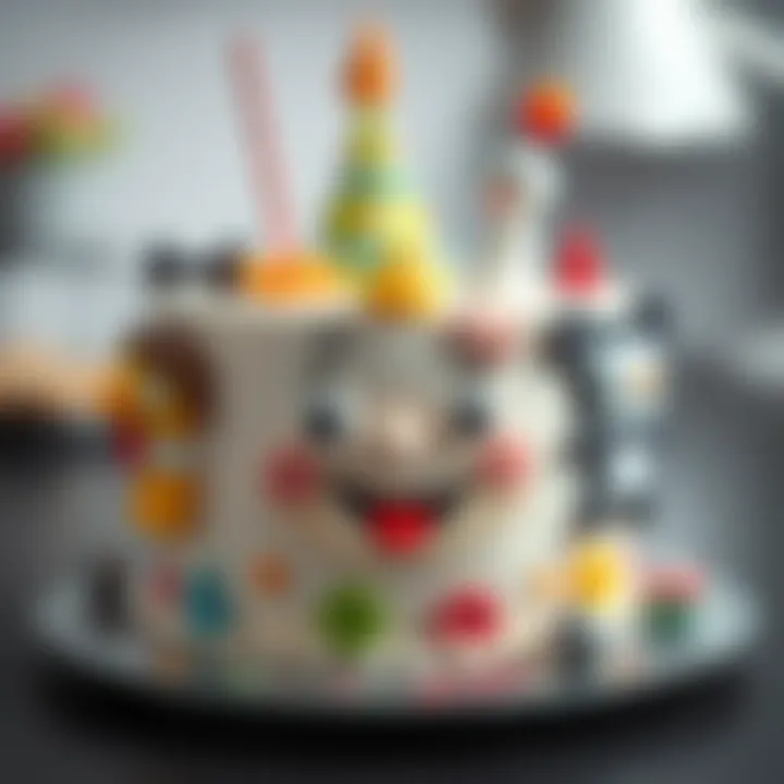 A whimsical cake adorned with cartoon characters, perfect for a child's birthday.