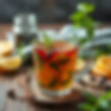 Detox Tea with Fresh Garnish A cup of detox tea garnished with fresh herbs and citrus