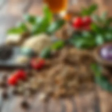 Assorted Ingredients for Detox Teas An assortment of detox tea ingredients laid out on a wooden table