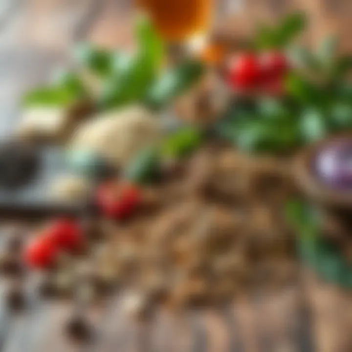 Assorted Ingredients for Detox Teas An assortment of detox tea ingredients laid out on a wooden table