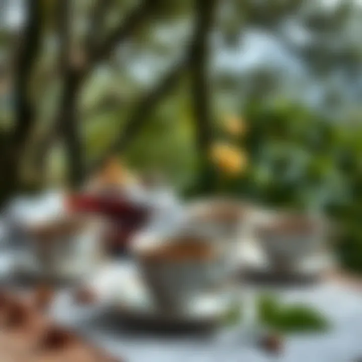 Nature-Inspired Tea Setting A serene setting with a teapot and cups on a table surrounded by nature
