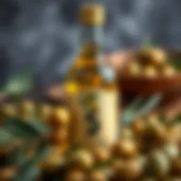 A bottle of Yudum olive oil surrounded by fresh olives